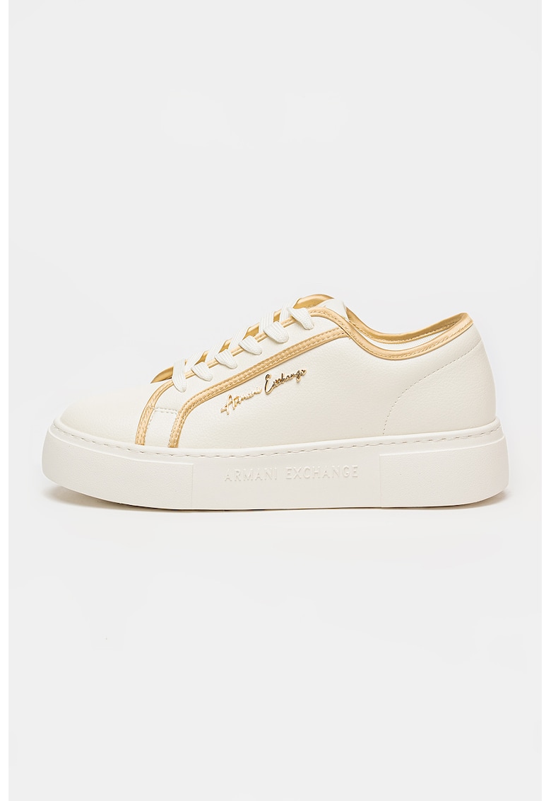 Pantofi sport flatform de piele ecologica - Auriu/Alb murdar