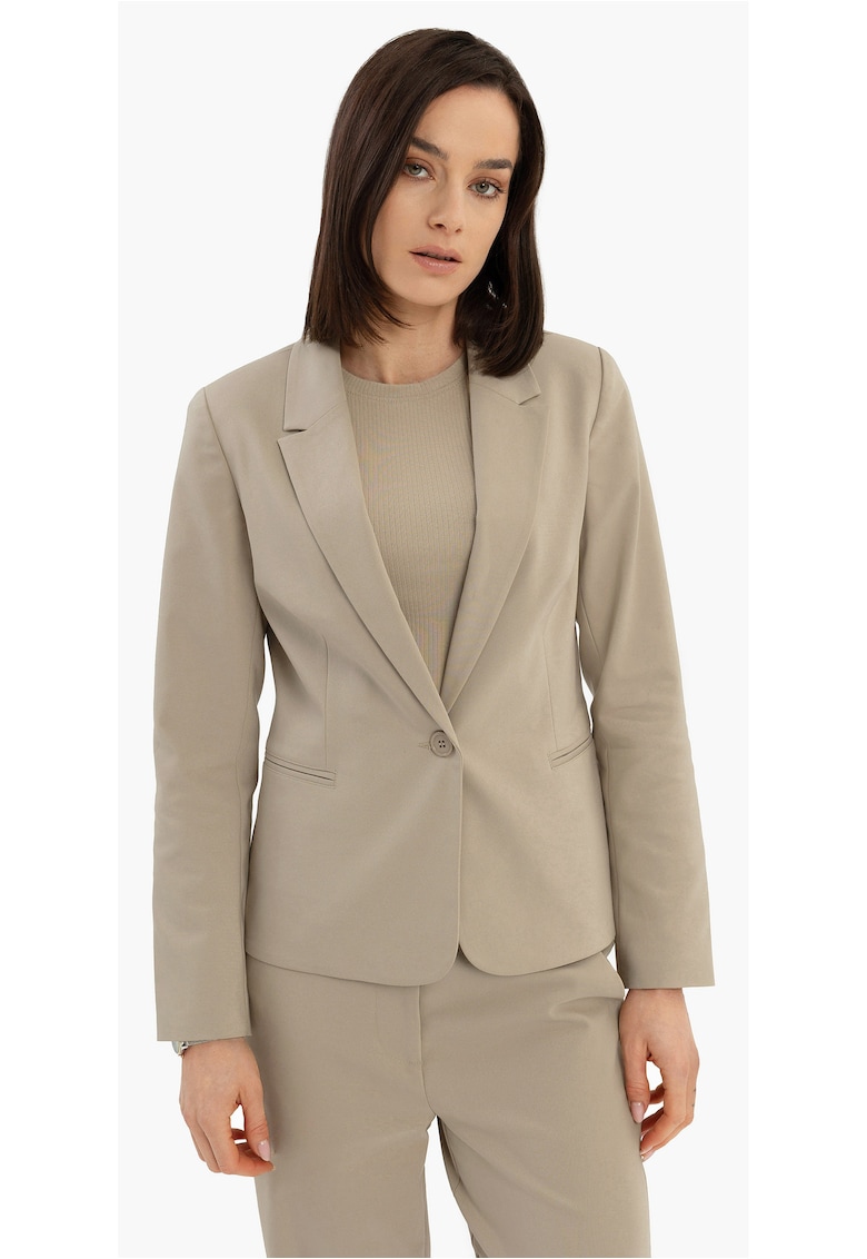Sacou dama din amestec de bumbac - uni - cu un nasture - buzunare - JB-Malira - bej - Bej