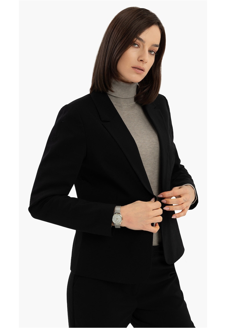Sacou dama din amestec de bumbac - uni - cu un nasture - buzunare - JB-Malira - negru - Negru