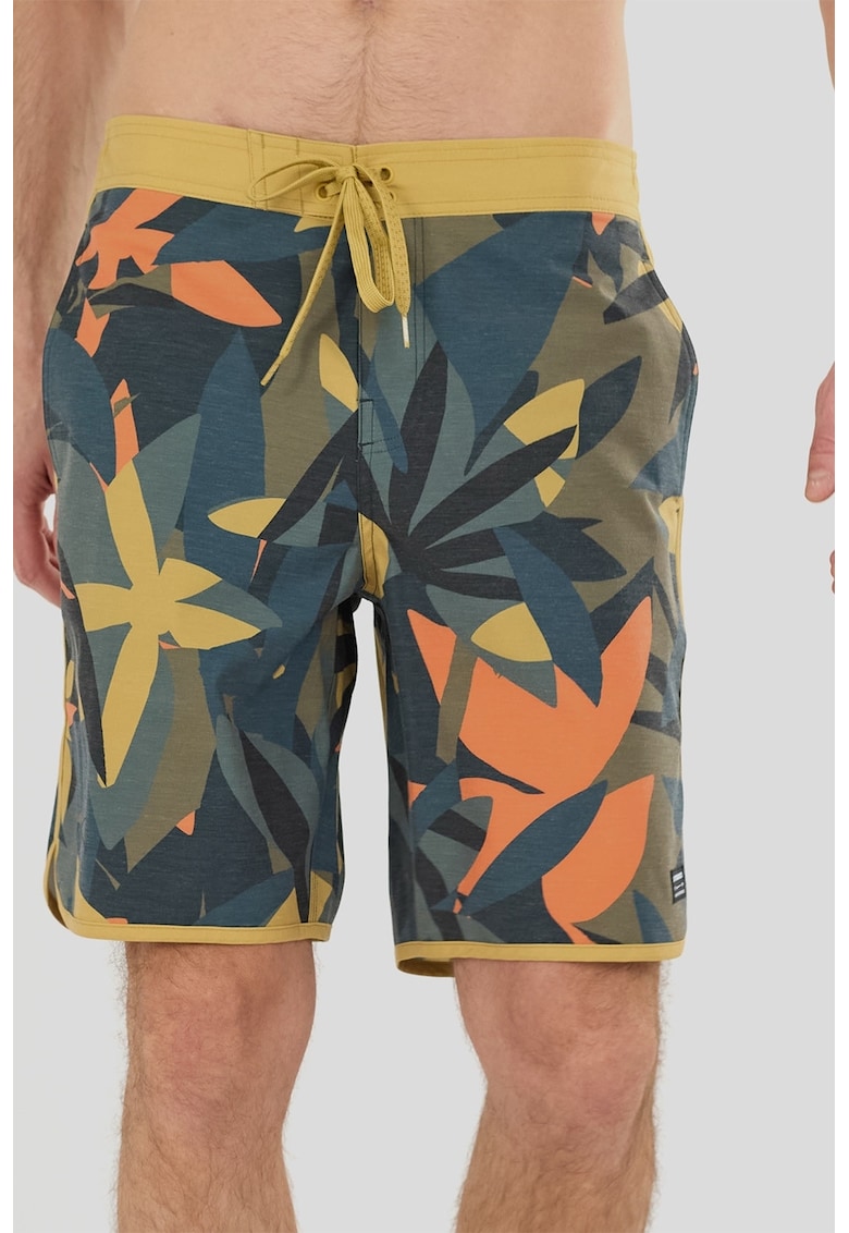 Pantaloni scurti de baie cu model tropical - Portocaliu/Verde masliniu