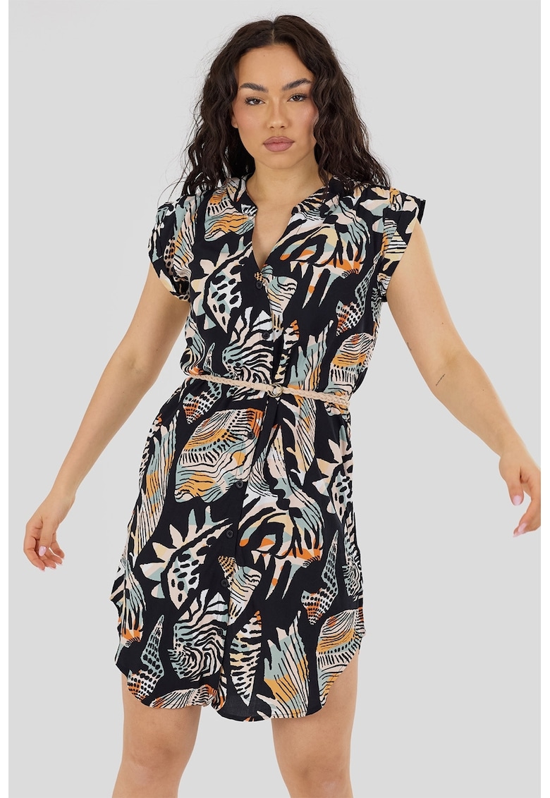Rochie -tunica cu o curea in talie Mona - Negru/Portocaliu/Bej
