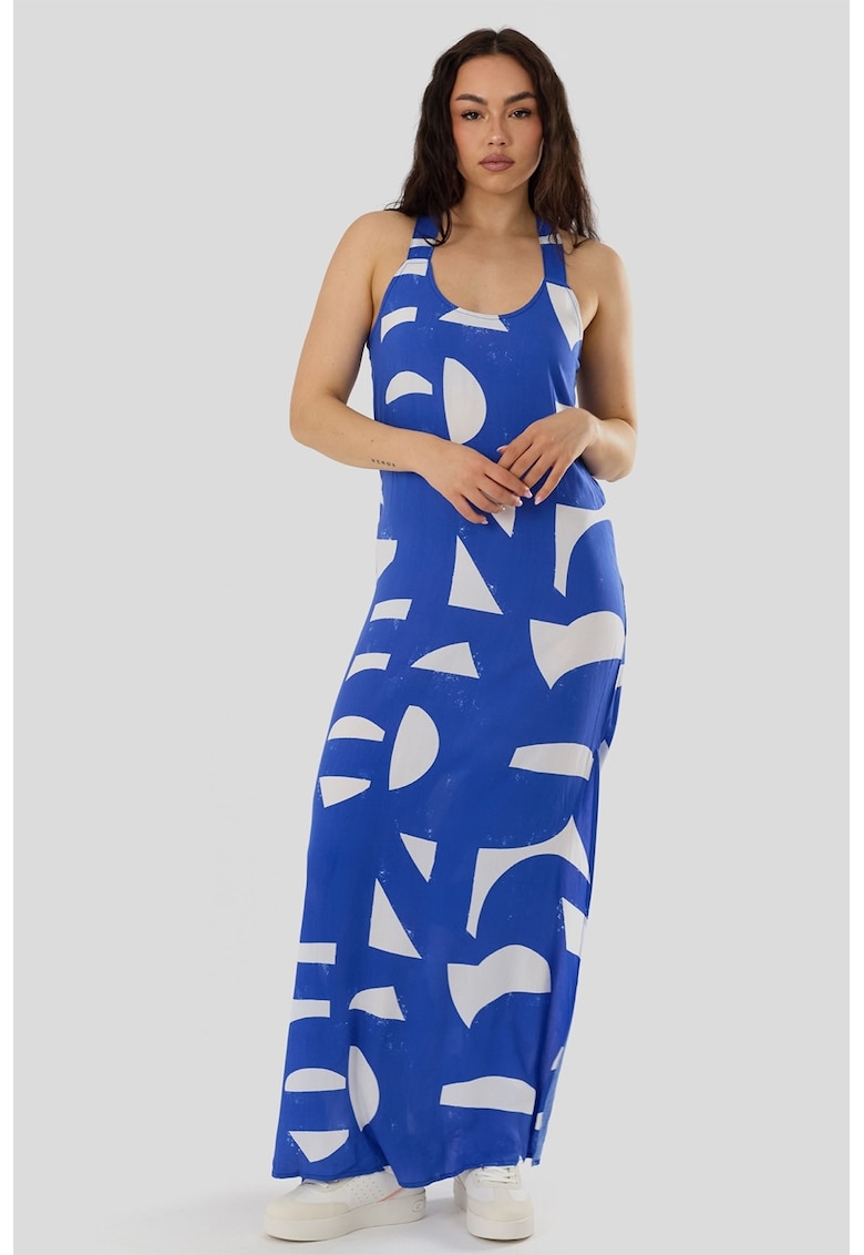 Rochie maxi cu slituri laterale Penelope - Alb/Albastru royal