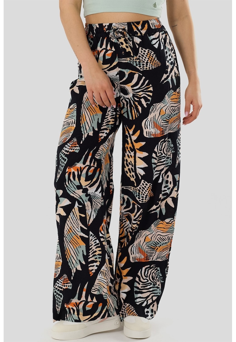 Pantaloni cu croiala ampla si talie inalta Poppy - Negru/Portocaliu/Bej