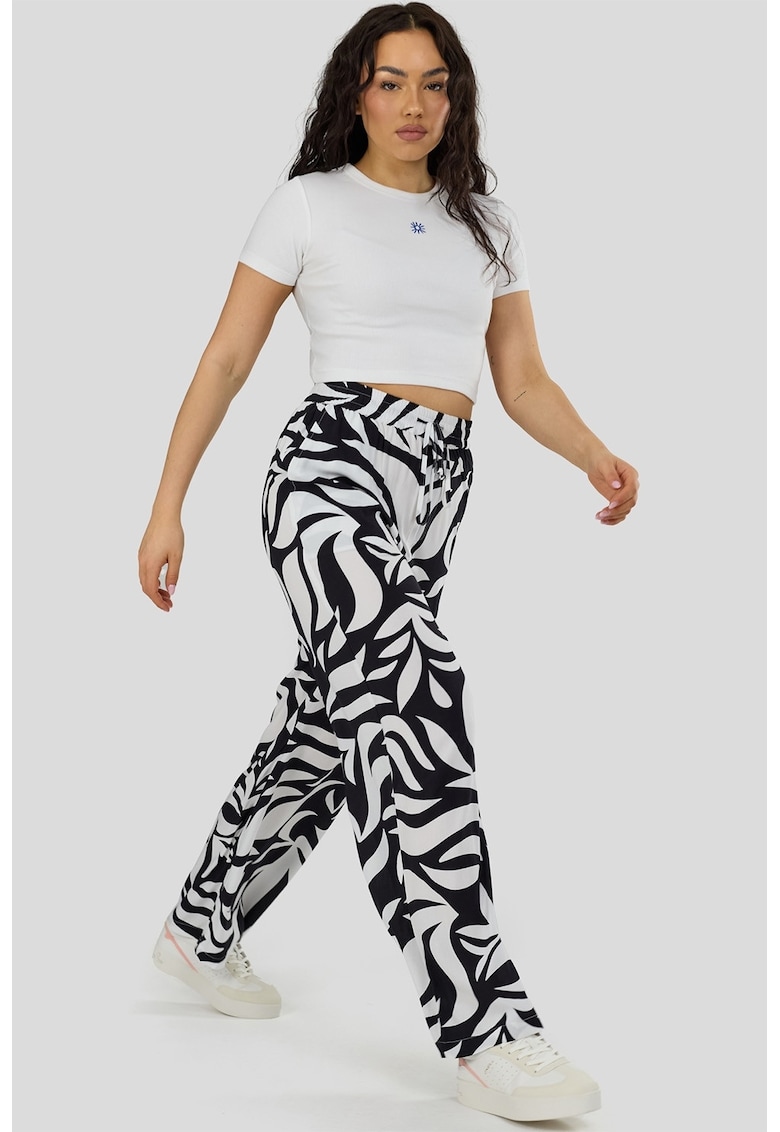 Pantaloni cu croiala ampla si talie inalta Poppy - Alb/Negru