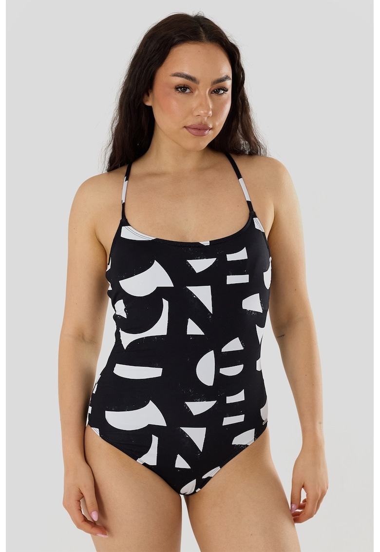 Costum de baie intreg cu model Lorida - Negru stins/Alb optic