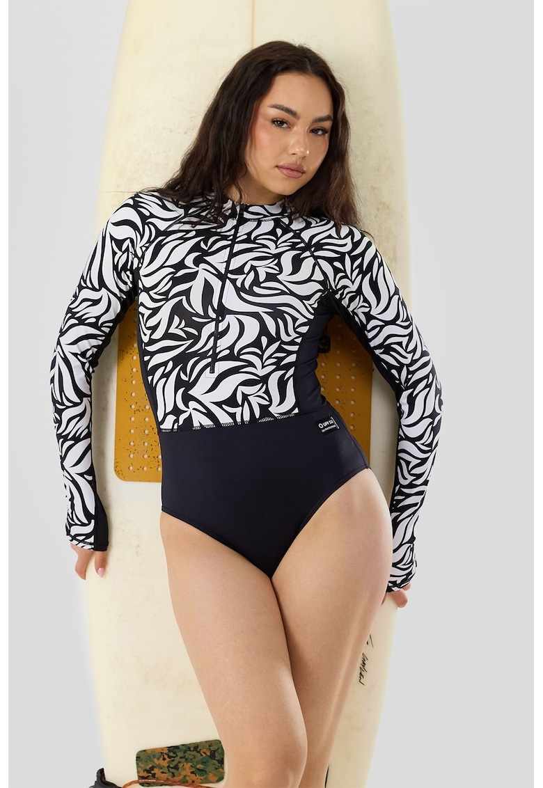 Costum de baie intreg cu maneci lungi Dolphin - Alb/Negru