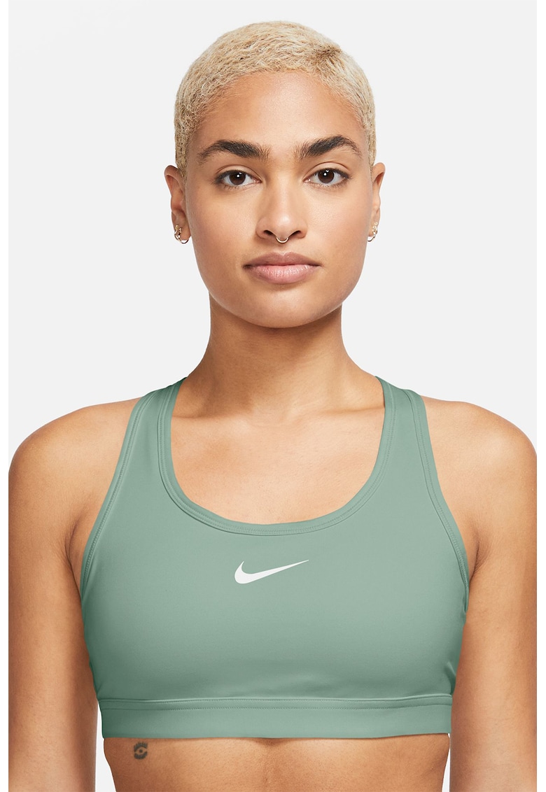 Bustiera cu tehnologie Dri Fit si burete pentru fitness Swoosh - Gri cenusiu