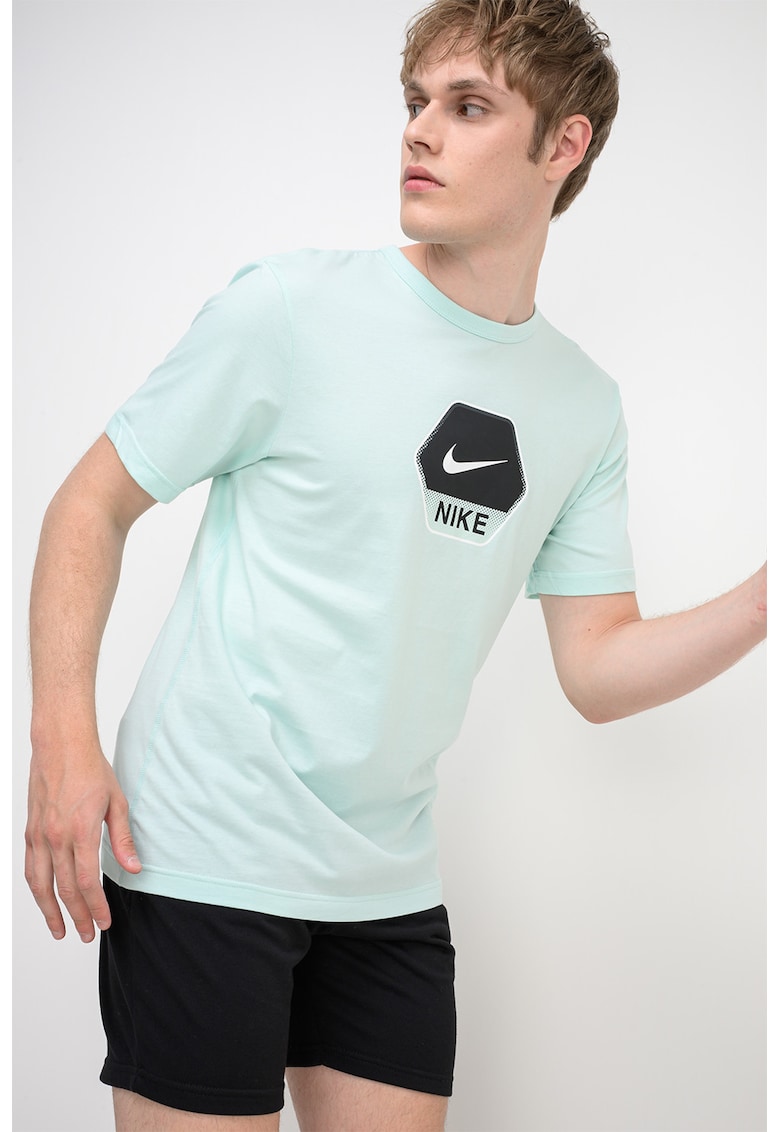 Tricou regular fit din bumbac cu logo - Verde menta