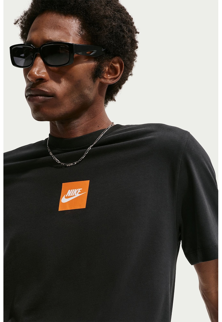 Tricou din bumbac cu decolteu la baza gatului - Negru