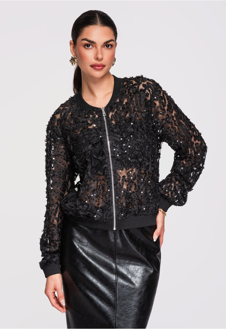 Jacheta bomber cu dantela transparenta OW-JANP-0134 - Negru