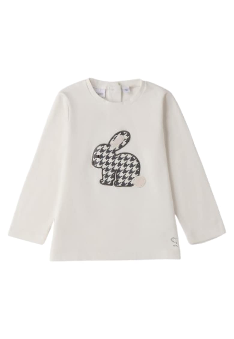 Bluza fete din bumbac elastic - cu aplicatie iepuras - Alb natur