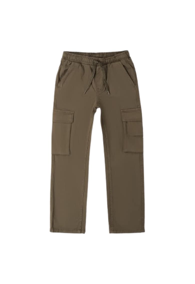 Pantaloni baieti iDO cargo din bumbac elastic cu buzunare laterale - Verde maslina