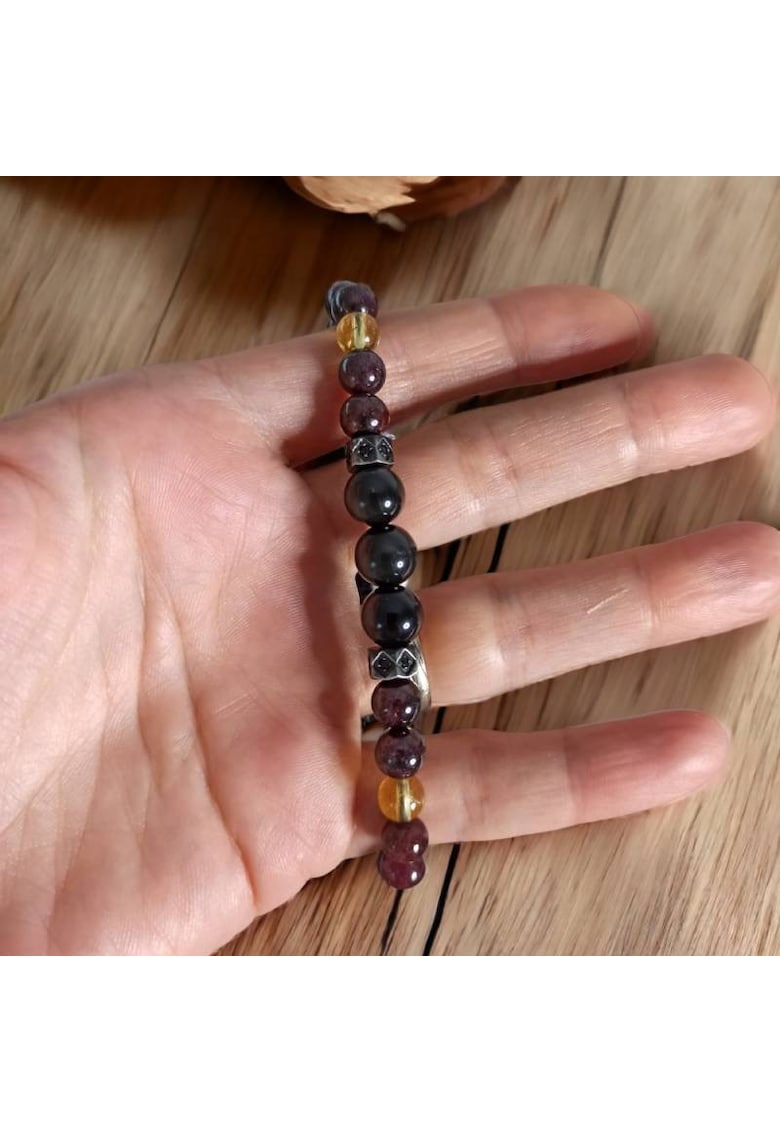 Bratara barbati cristale Benet cu Obsidian - Granat - Citrin - Acvamarin si Hematit