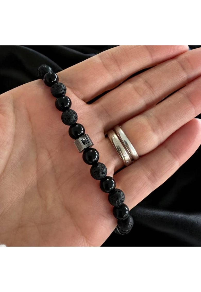Bratara barbati eleganta Jamil din Onix si Piatra de Lava