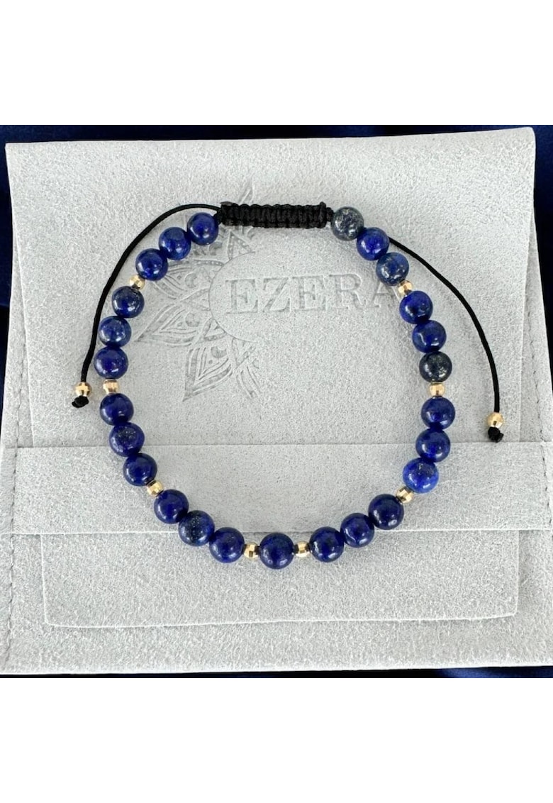 Bratara snur barbati Arcas din Lapis Lazuli cu accesorii din argint placat cu aur