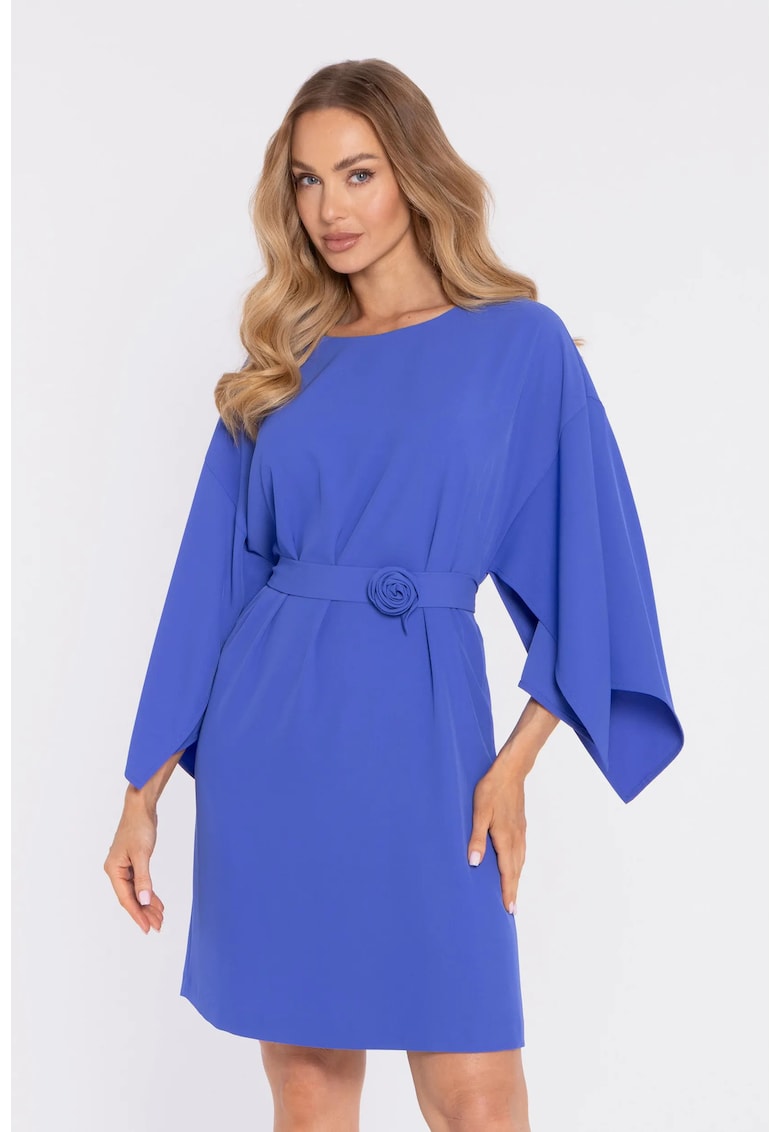 Rochie cu maneci largi si curea decorativa - albastru pudra - Albastru