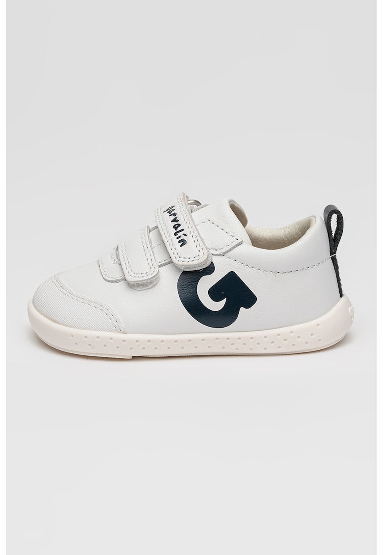Pantofi sport de piele cu velcro si logo - Albastru ultramarin/Alb optic