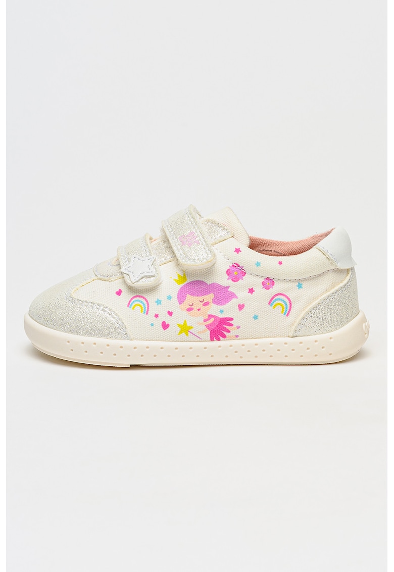 Pantofi sport cu model si velcro - Alb/Roz