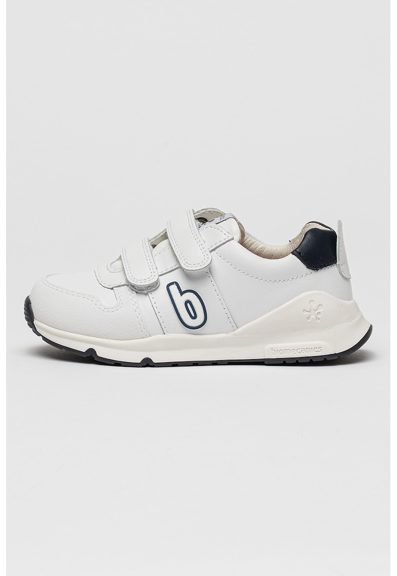 Pantofi sport de piele cu velcro - Alb/Bleumarin