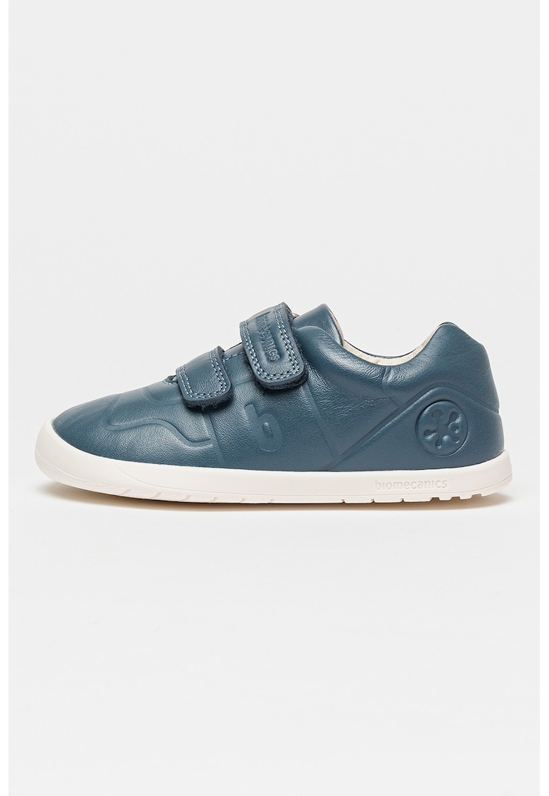 Pantofi sport de piele cu velcro - Albastru petrol