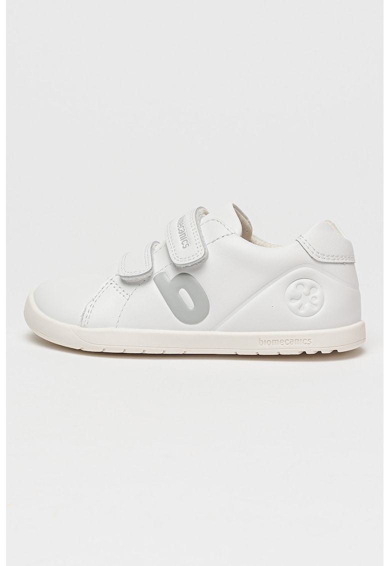 Pantofi sport de piele cu logo si velcro - Alb
