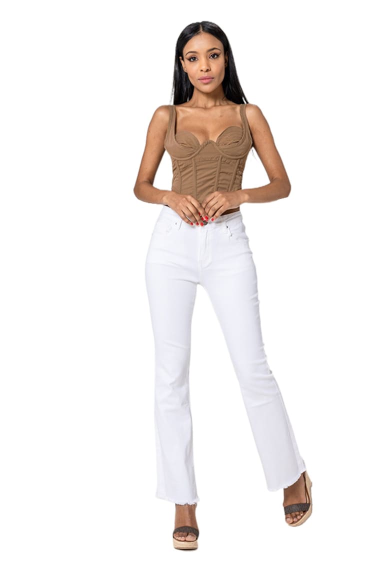 Pantaloni albi Evazati J230-2 M7 19889 - Alb