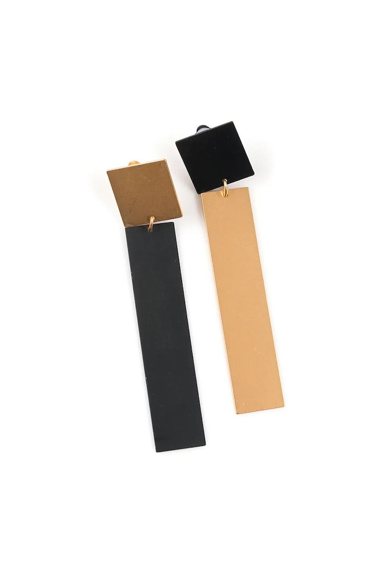 Cercei lungi geometrici negru-auriu