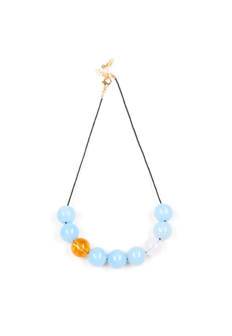 Colier elegant albastru cu bile si detalii aurii