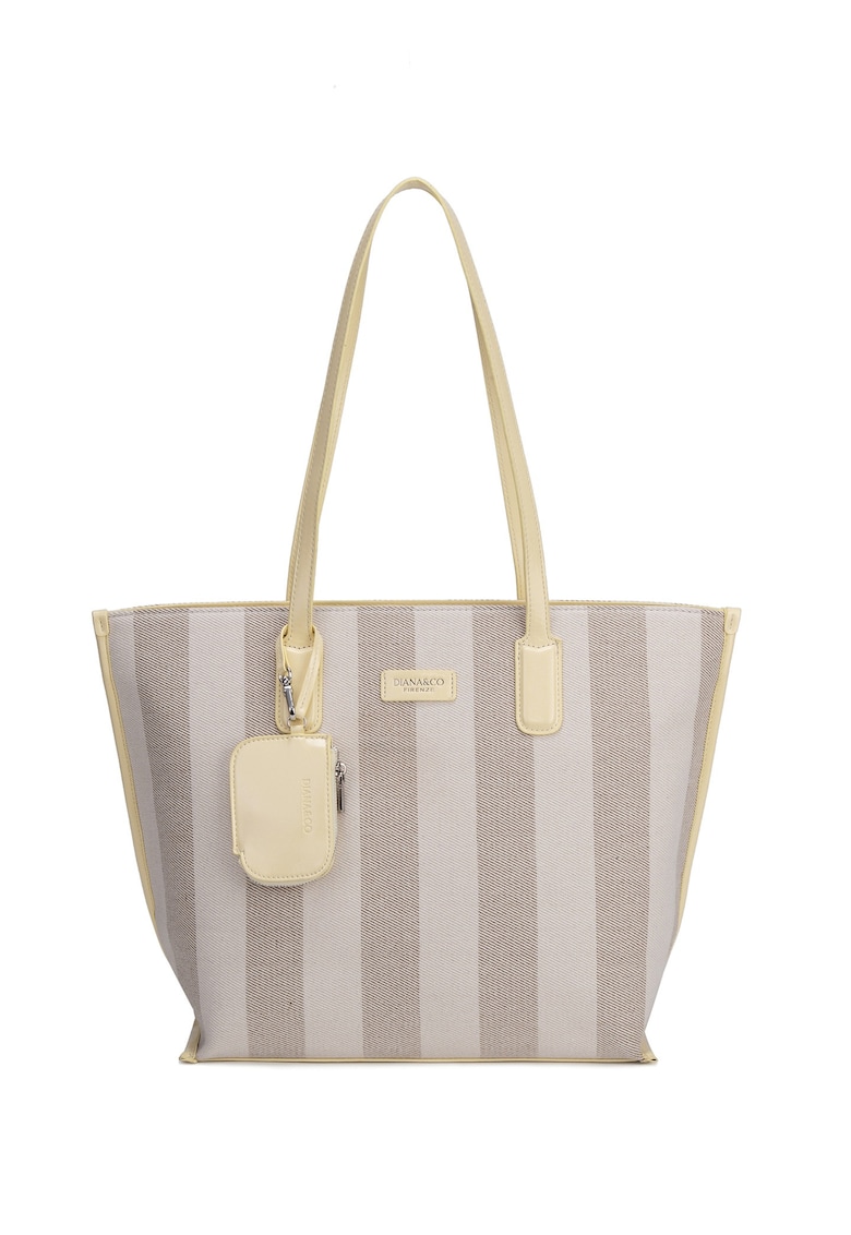 Geanta shopper cu model in dungi Celestea Pro - Gri/Galben