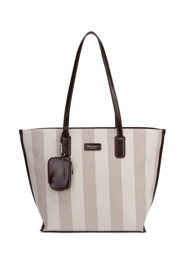 Geanta shopper cu model in dungi Celestea Pro - Maro/Gri