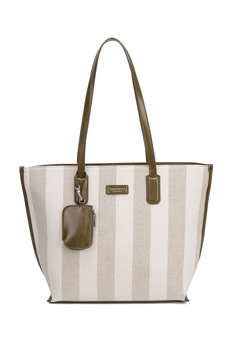 Geanta shopper cu model in dungi Celestea Pro - Verde/Gri