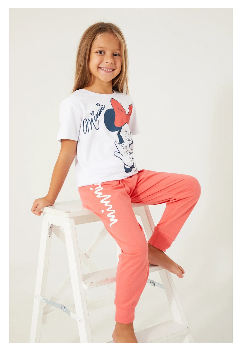 Set doua piese cu tricou si pantaloni - bumbac - decolteu la baza gatului si talie elastica - Alb - Alb