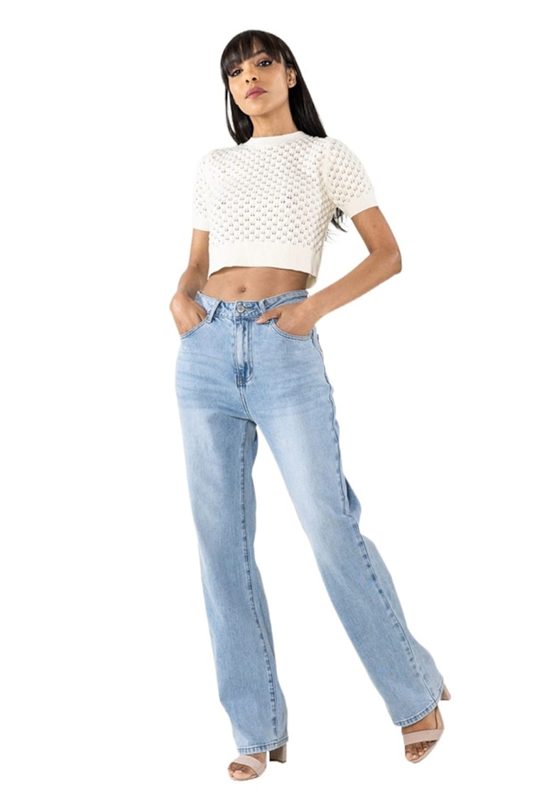 Blugi dama drepti albastru deschis T002-4 M7 19917 - Albastru deschis