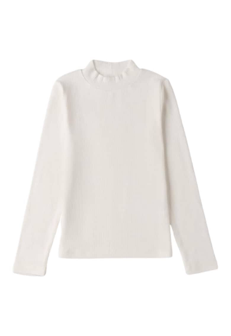 Bluza fete iDO din bumbac elastic reiat - guler inalt - Alb crem