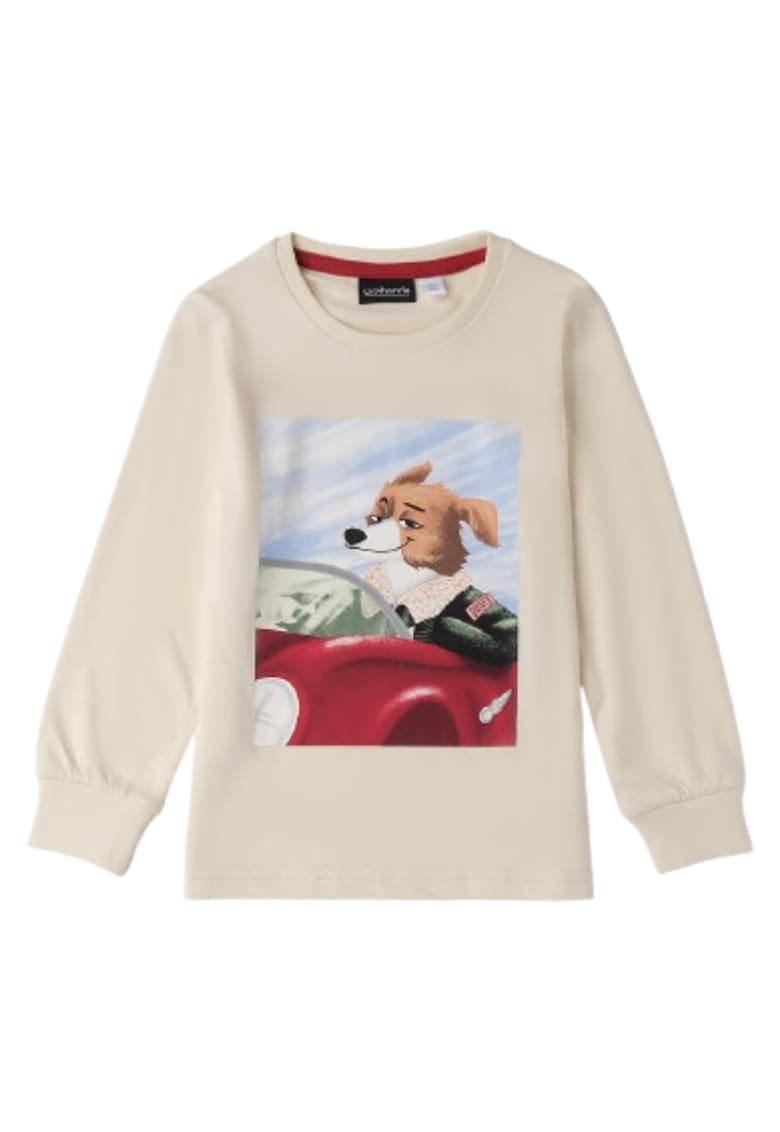 Bluza baieti din bumbac 100% cu imprimeu grafic - Alb crem