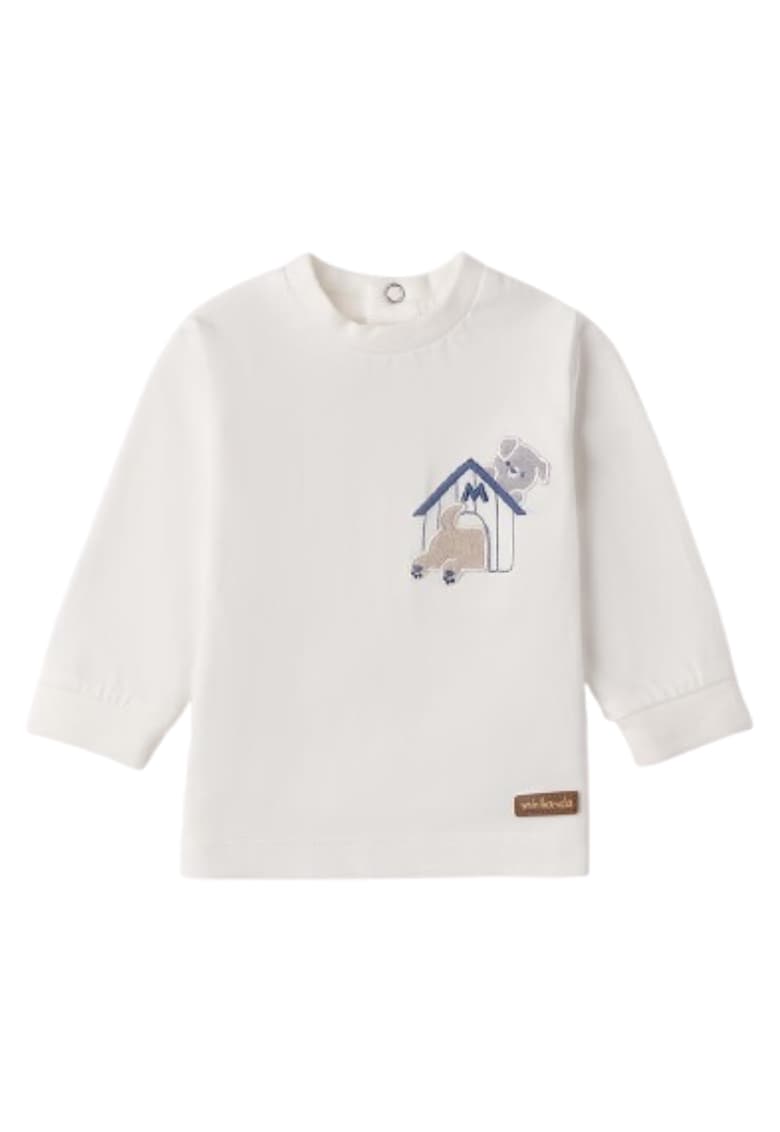 Bluza bebe baieti din bumbac 100% - cu broderie catelus - Alb crem
