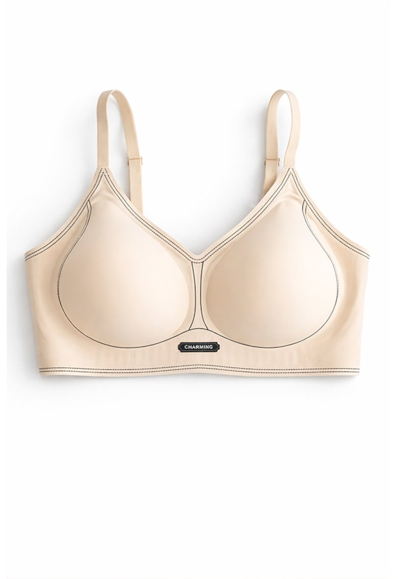 Sutien fara armaturi - cusaturi - cu cupa preformata - SM63 - - Bej deschis