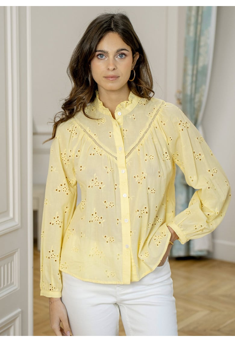 Camasa galbena din bumbac cu perforatii englezesti ASD97035 M9 19860 - Galben