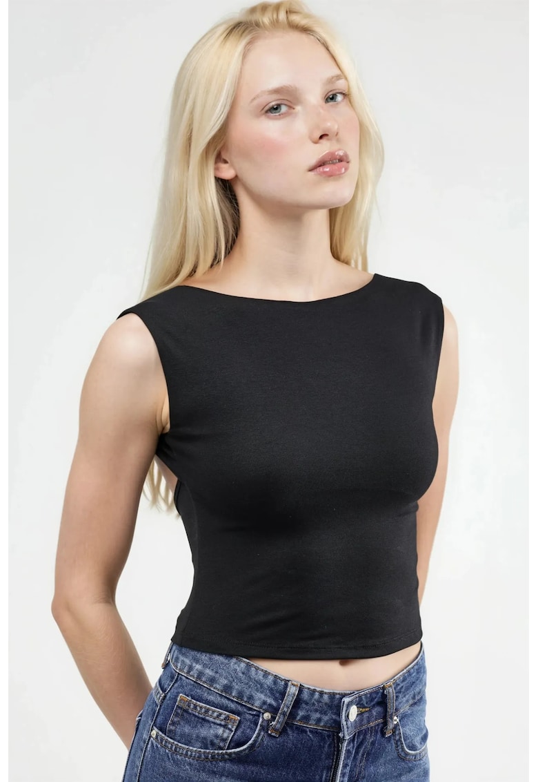 Top dama - Tricot - Spate deschis - Negru