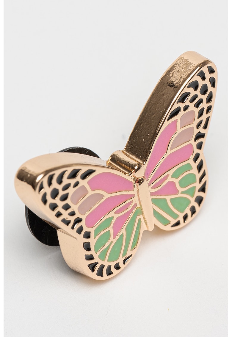 Talisman in forma de fluture Jibbitz - Auriu/Roz pastel