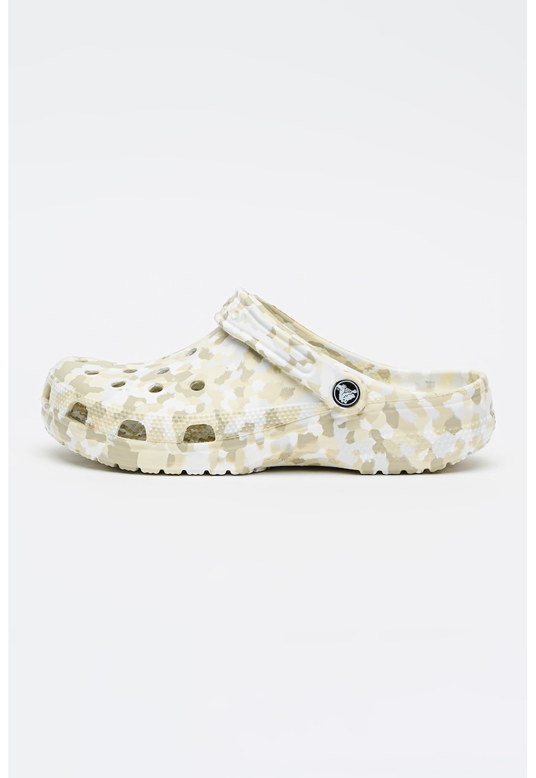 Saboti slingback cu model - Alb/Kaki deschis