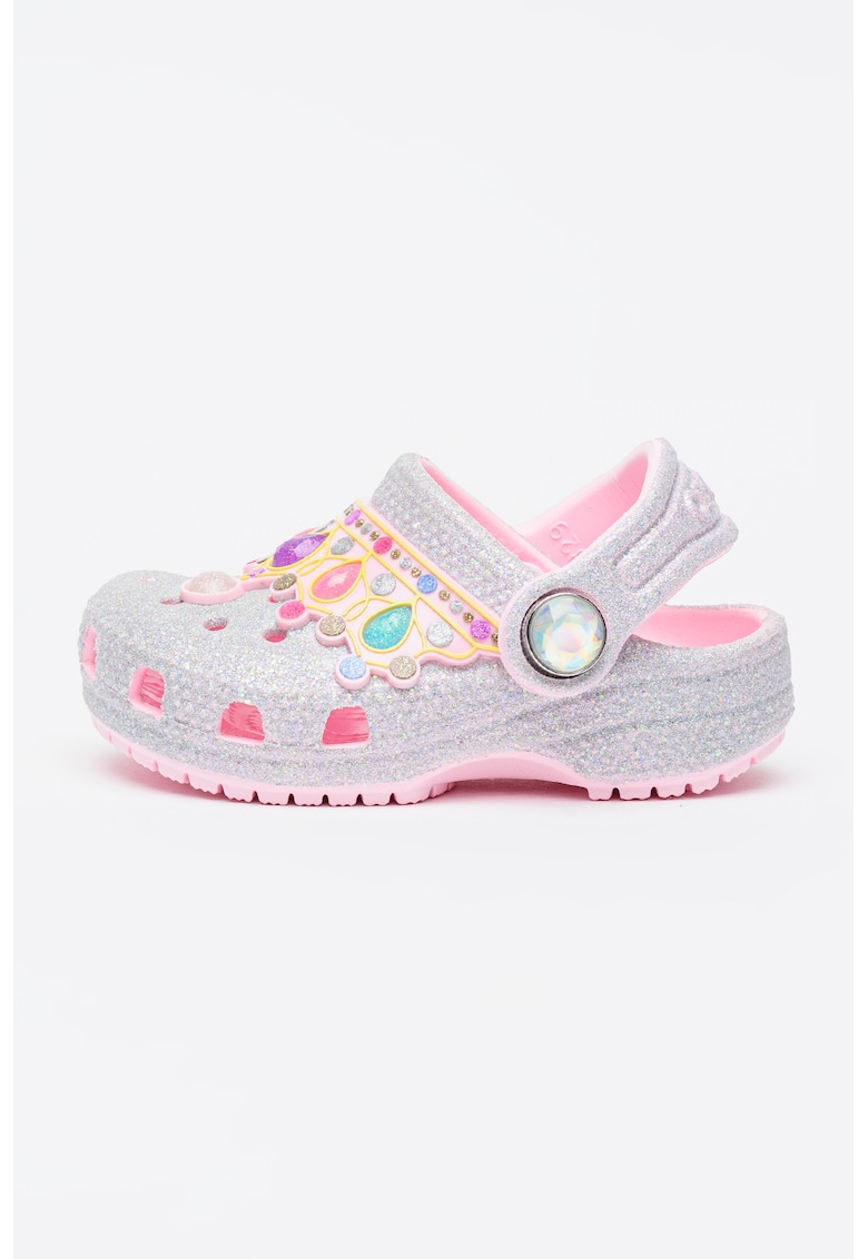 Saboti slingback cu aplicatii - Roz/Argintiu