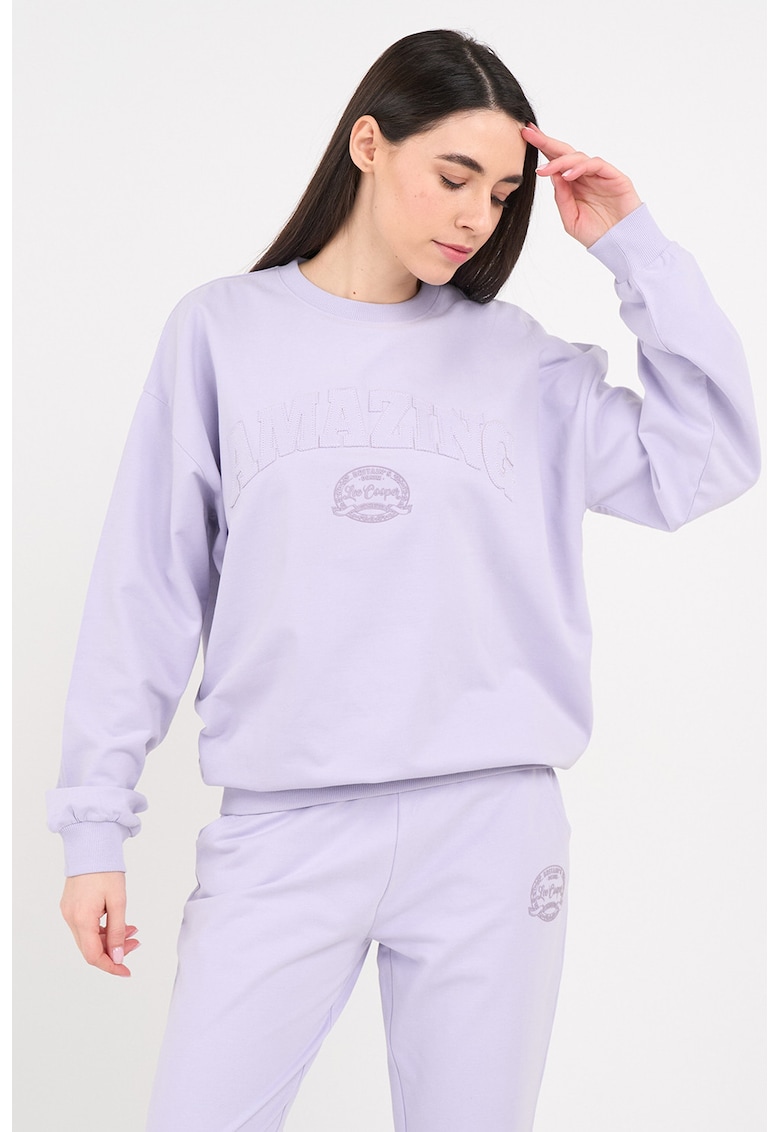 Bluza de trening lejera cu text in relief - Albastru azur