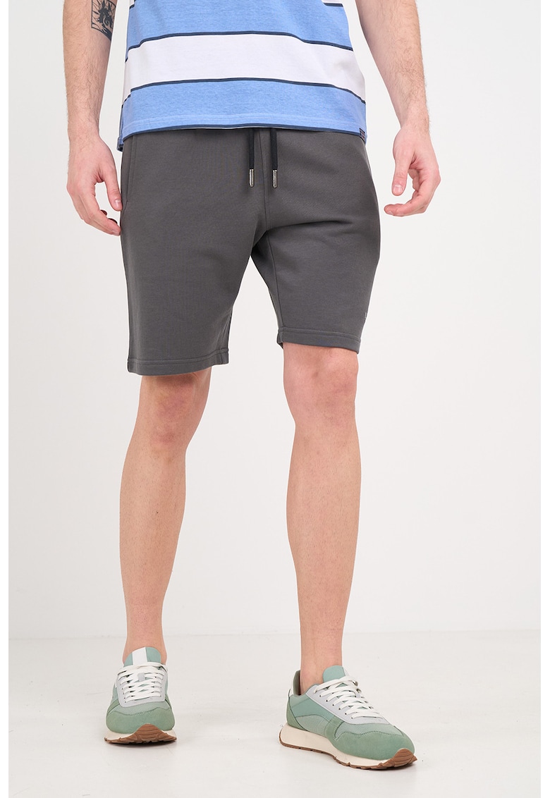 Pantaloni scurti slim fit cu snur de ajustare si logo - Gri inchis