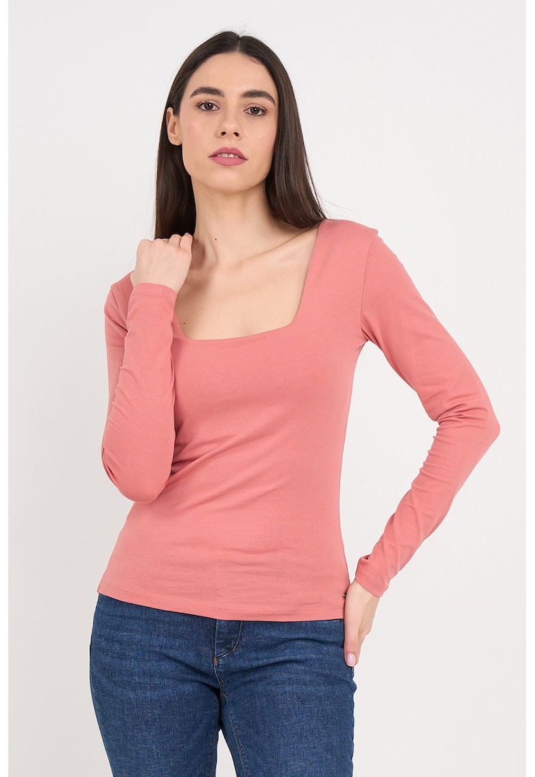 Bluza slim fit cu decolteu patrat - Rosu capsuna