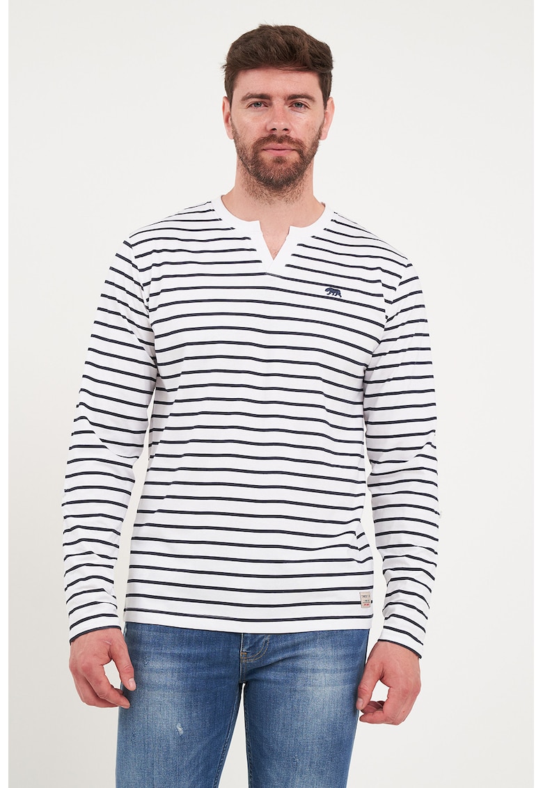 Bluza cu maneci lungi si model in dungi - Alb/Albastru ultramarin