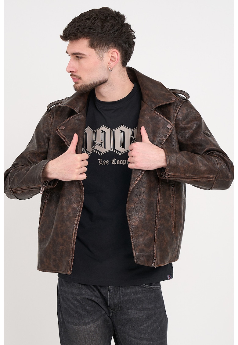 Jacheta biker din piele ecologica - Maro inchis/Maro