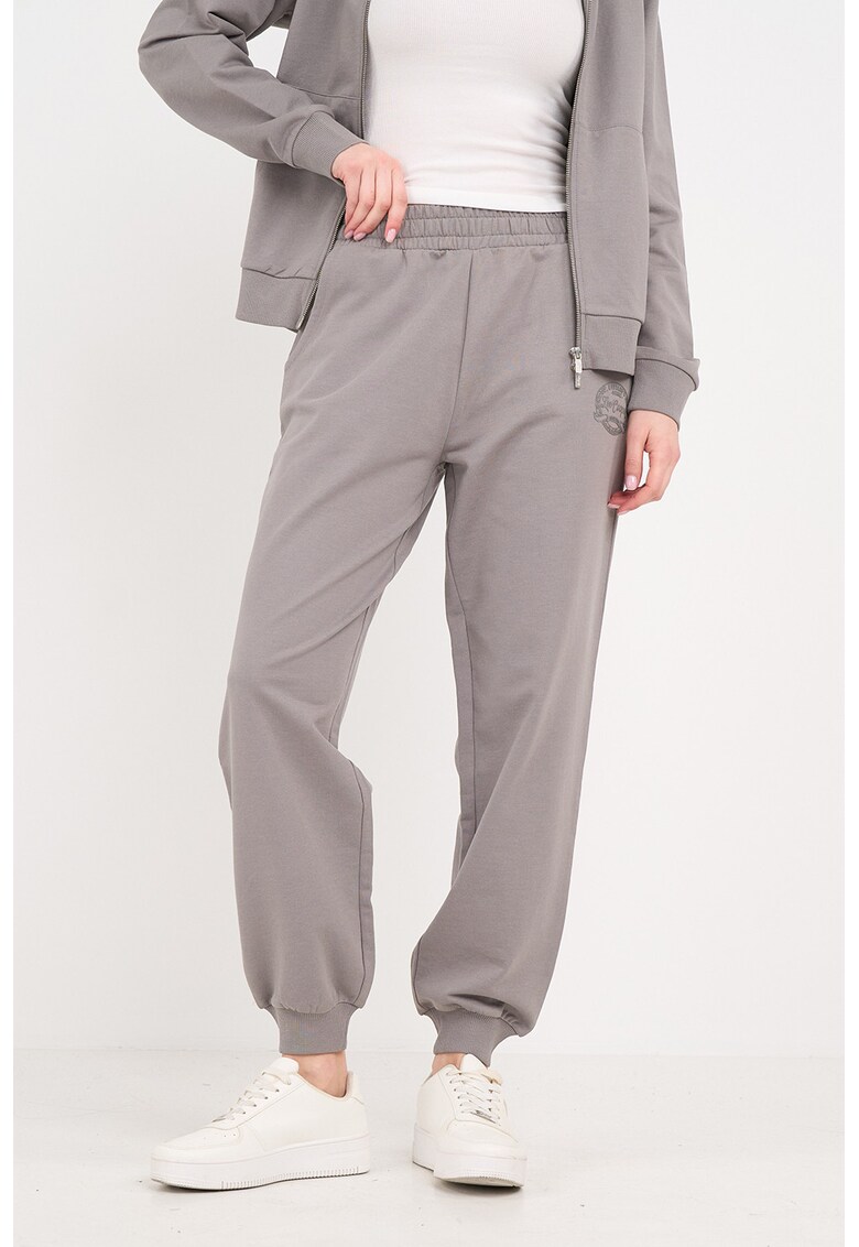 Pantaloni din amestec de bumbac cu croiala conica - Maro taupe