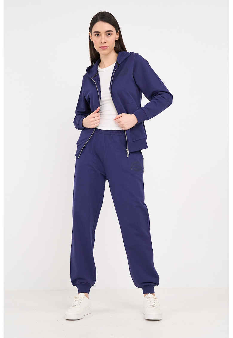 Pantaloni de trening din amestec de bumbac cu detaliu logo - Albastru indigo
