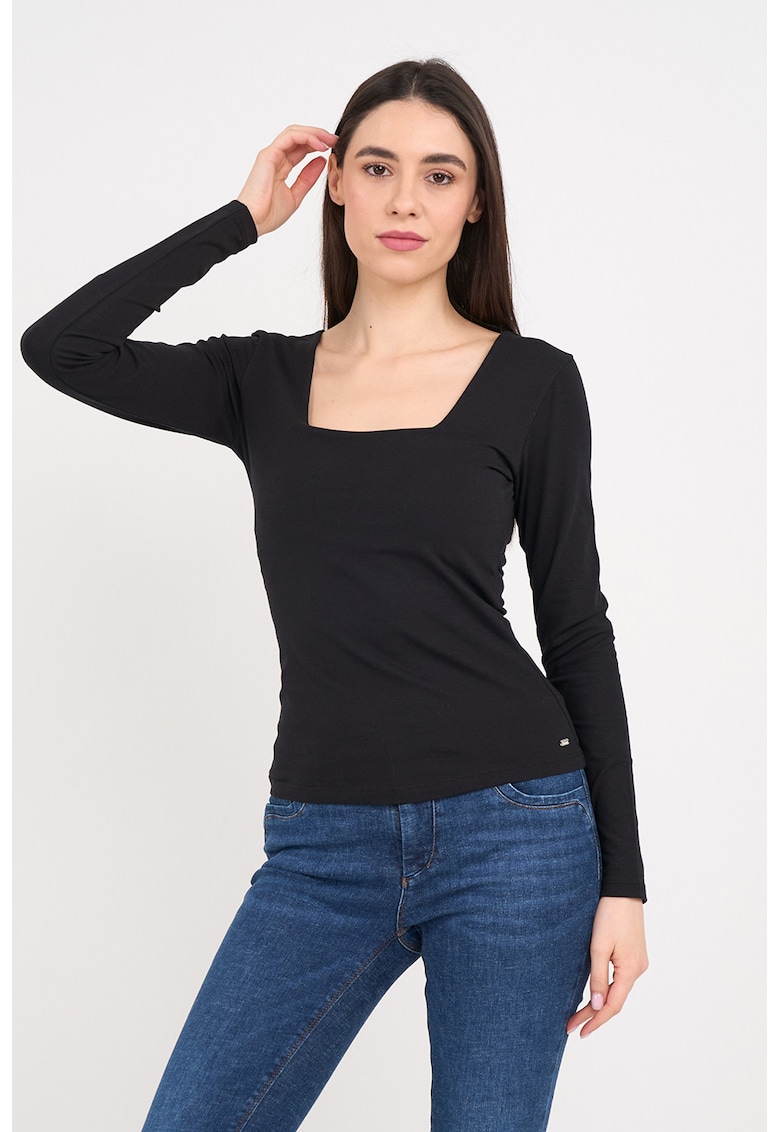 Bluza slim fit cu decolteu patrat - Negru